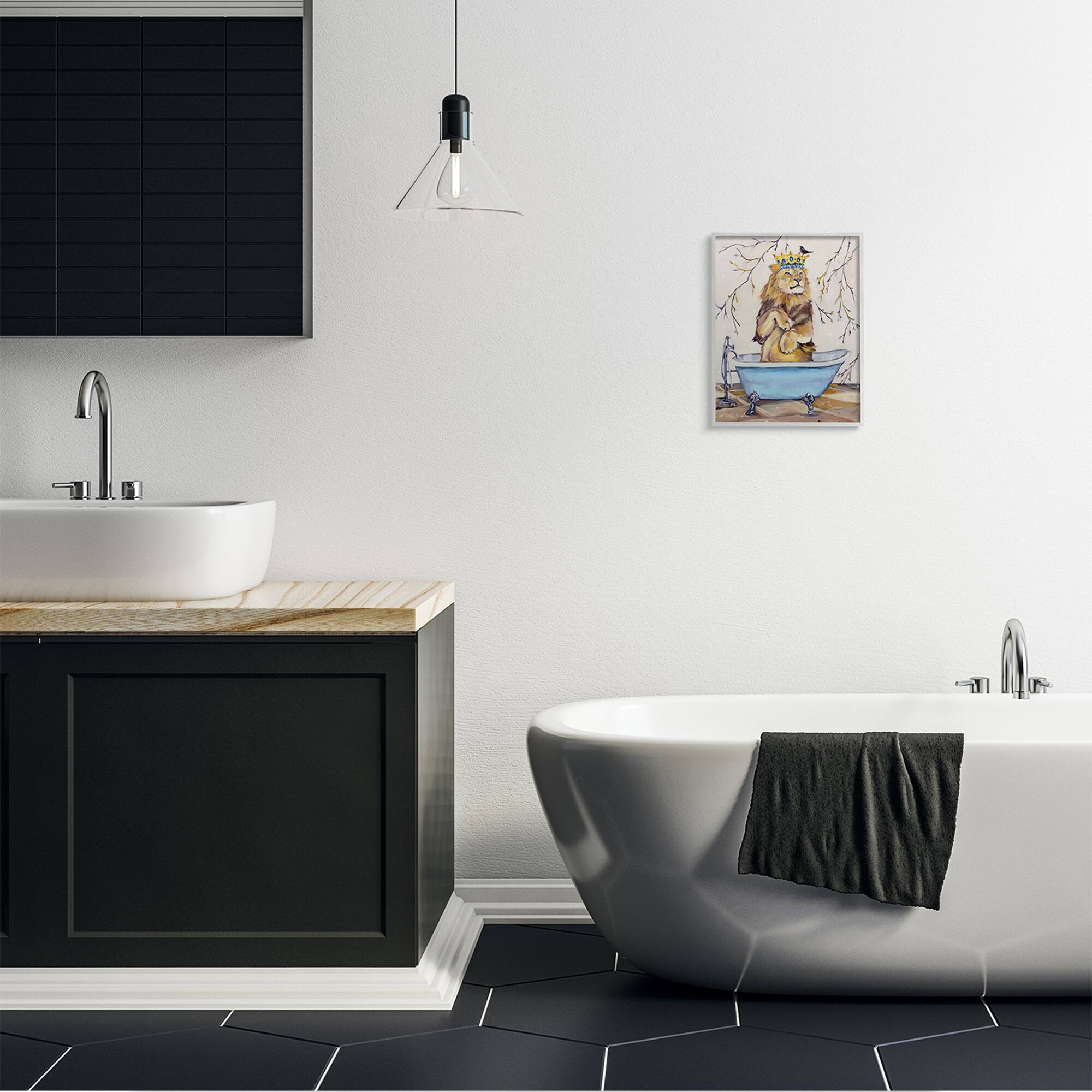 Stupell Industries Regal Jungle Lion in Blue Claw Bath in Gray Frame Wall Art